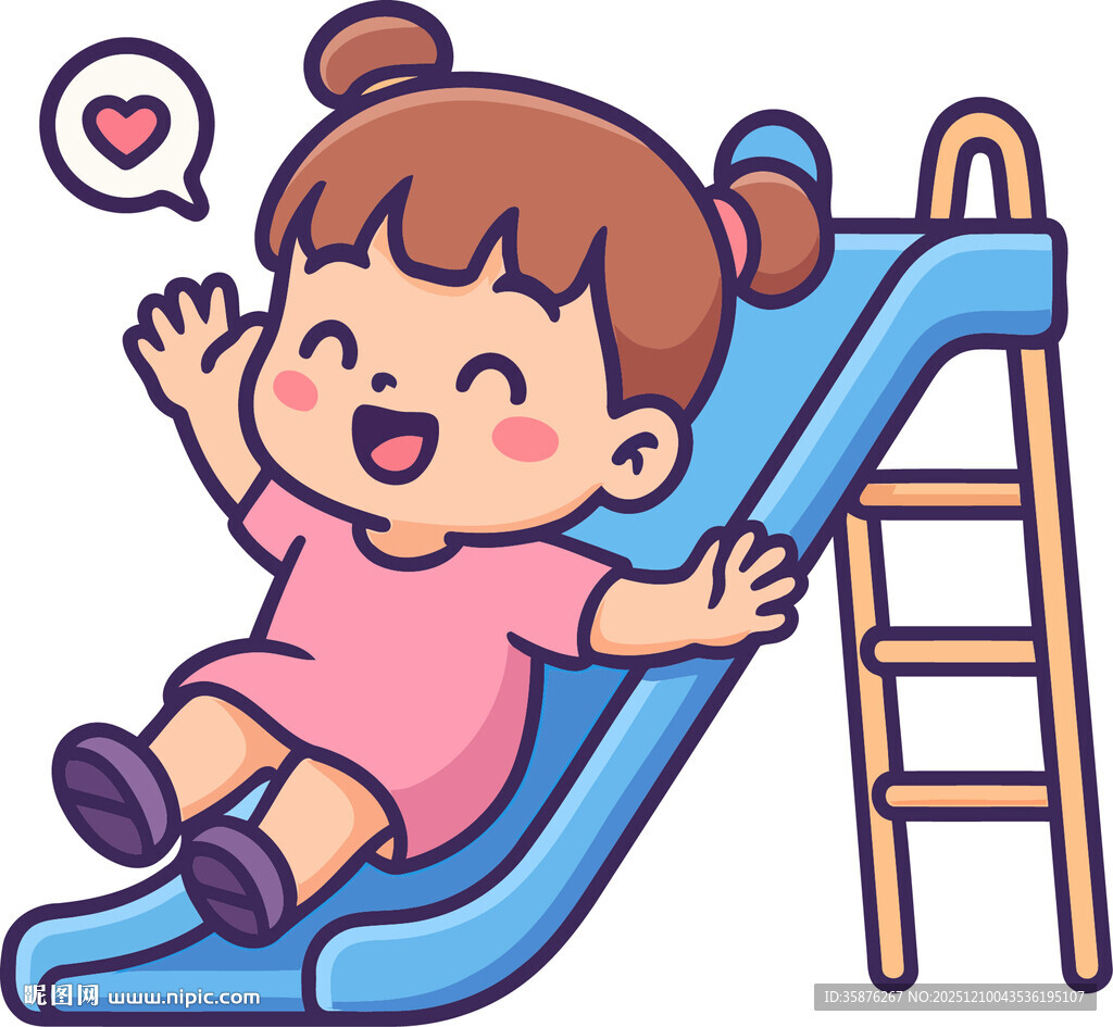 小女孩快乐滑滑梯