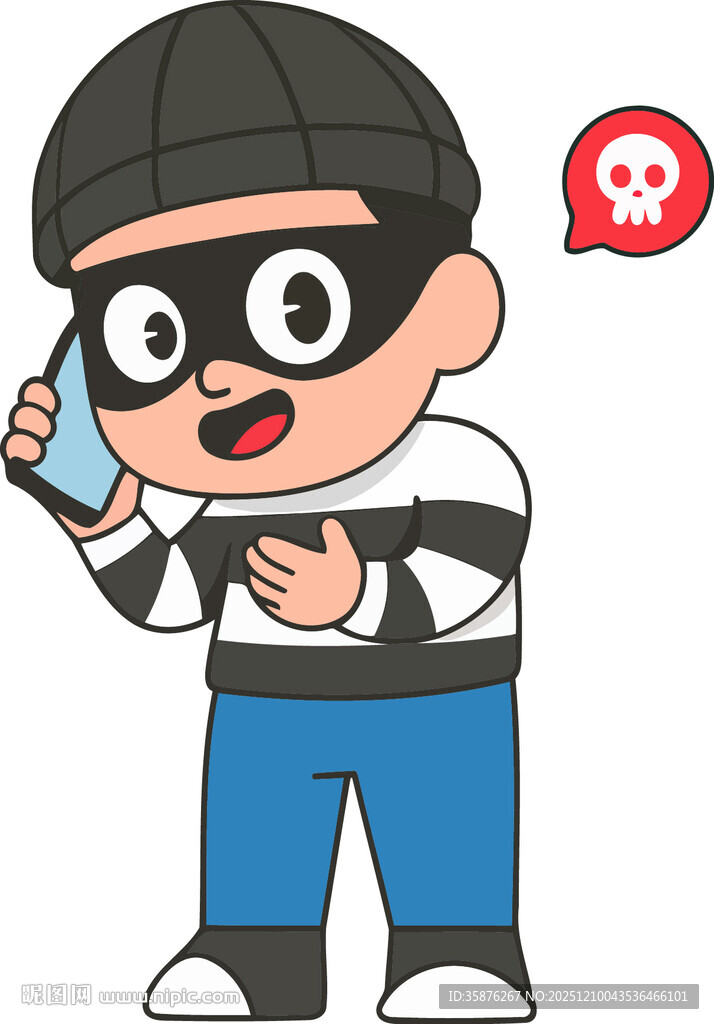 卡通小偷打电话场景