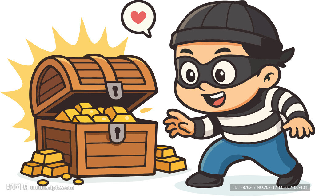 小偷觊觎宝箱中的财宝