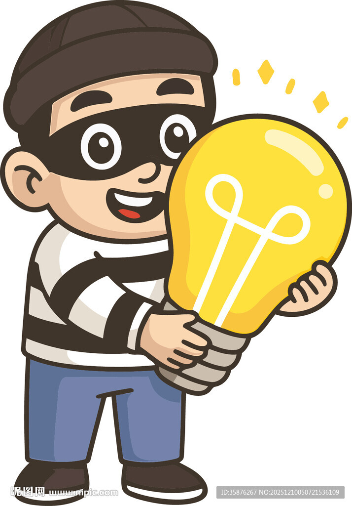 小偷手持灯泡创意形象