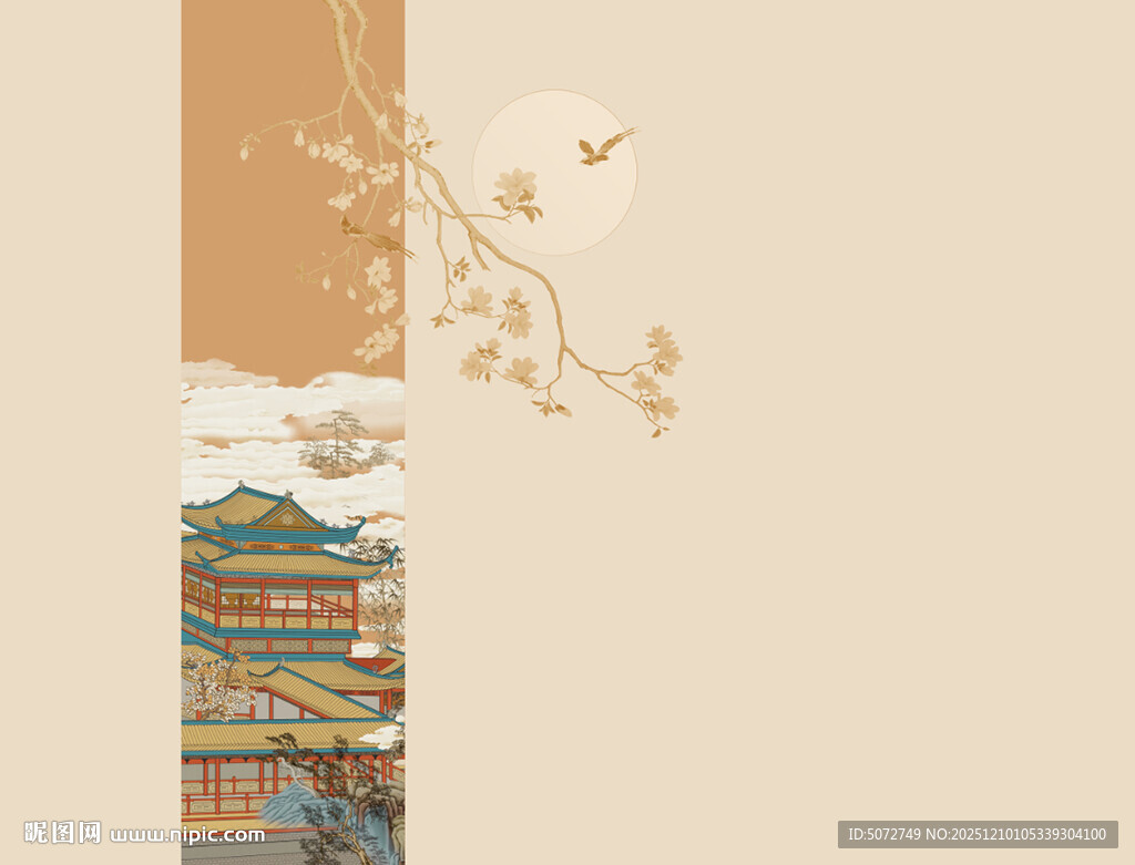 中式古风书籍与花鸟背景