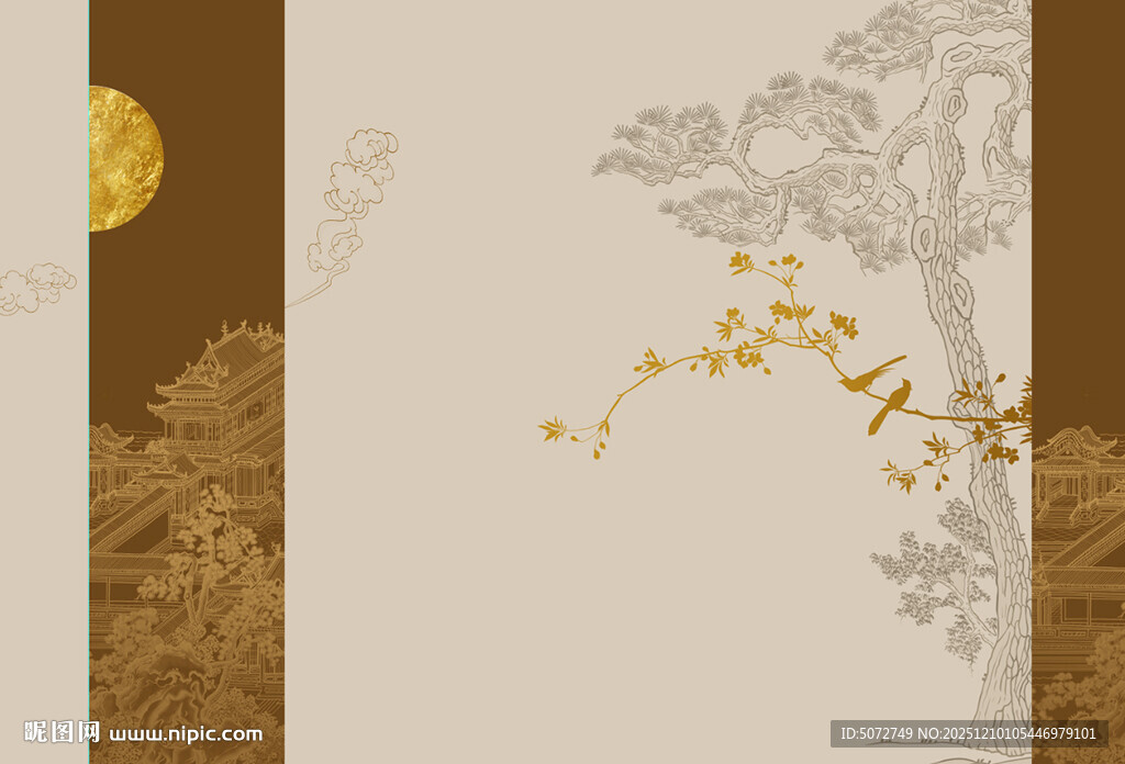 中式月夜树枝装饰画