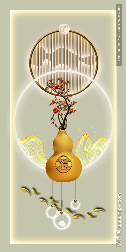 中式葫芦鸟笼装饰画