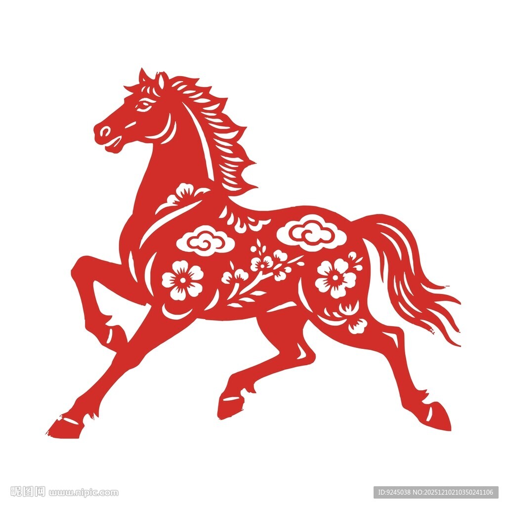红色剪纸骏马