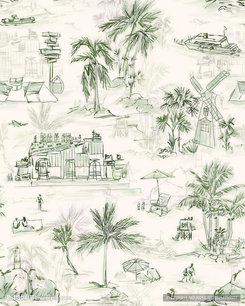 热带风情手绘植物图案