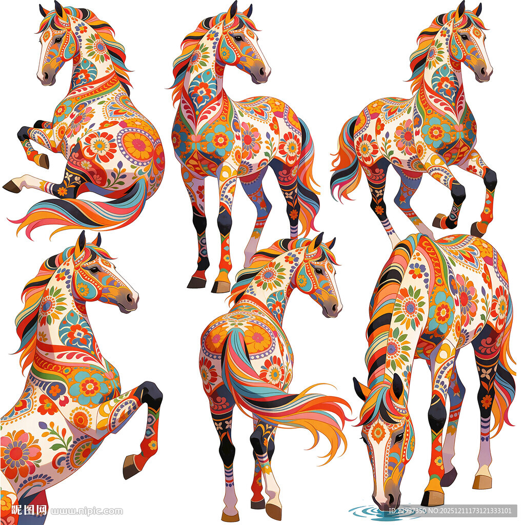 多彩花纹骏马艺术形象