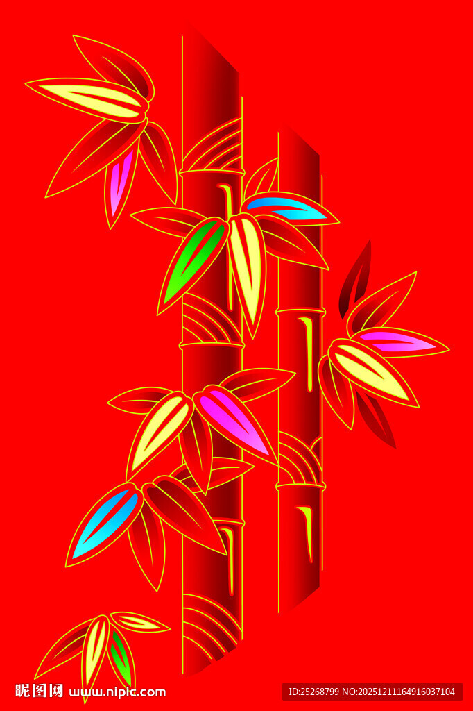 喜庆红色竹子装饰图案