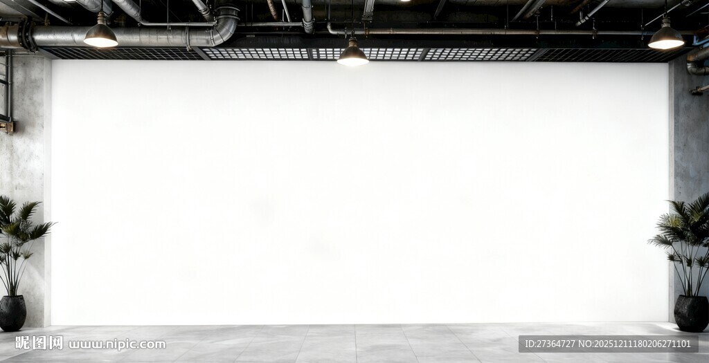 空旷室内白墙绿植场景