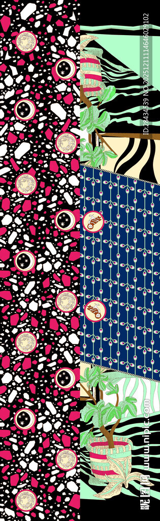 多彩花卉与几何图案布料