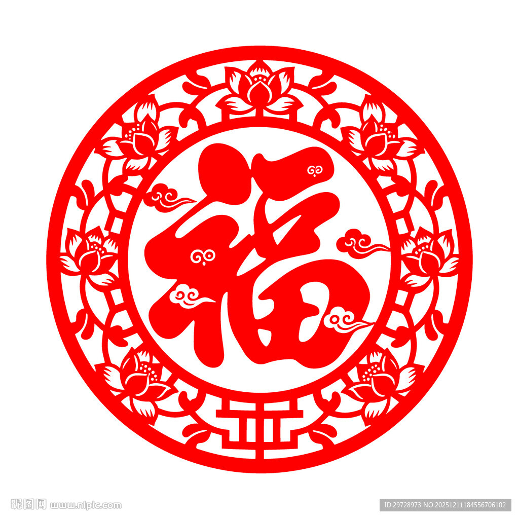圆形福字剪纸图案