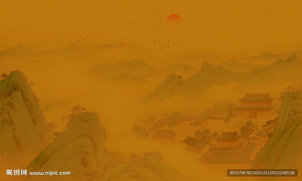 古风山水画背景壁画