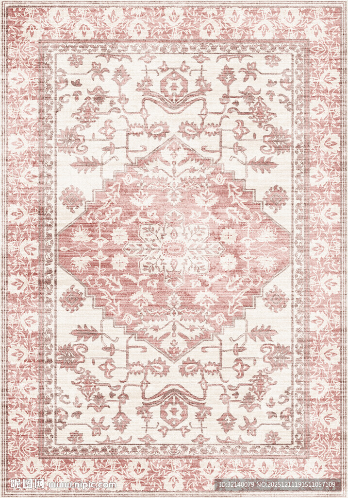复古风粉色花纹地毯图案