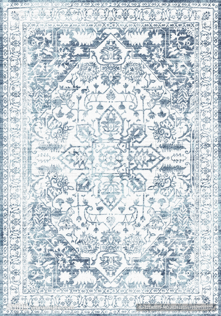 蓝白花纹精美地毯图案