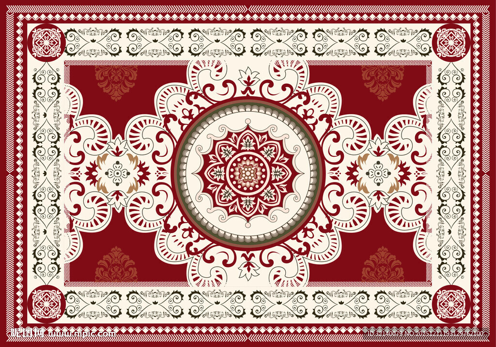 复古风红色花纹装饰图案