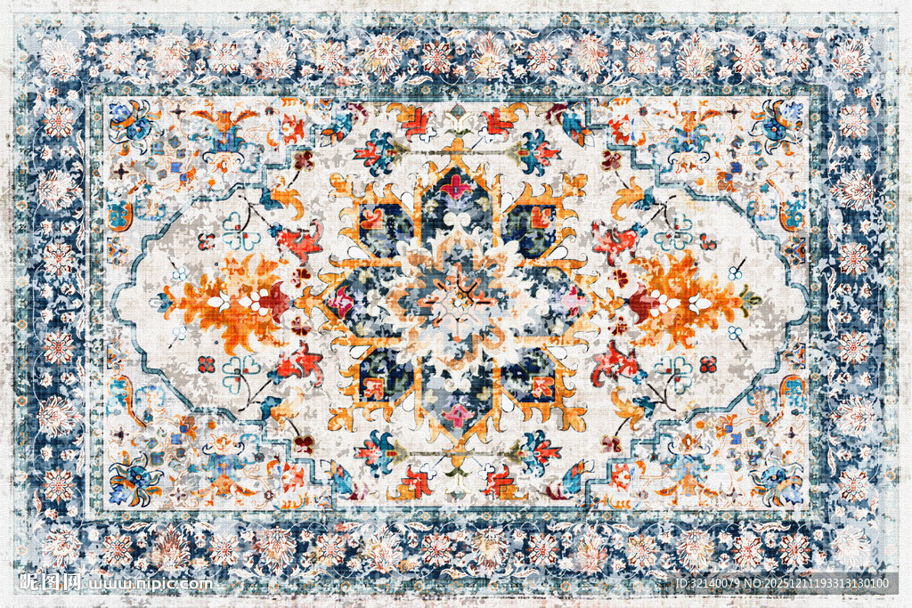 复古风多彩花纹地毯