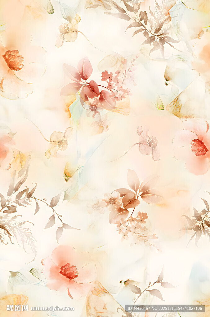 水彩花卉无缝图案背景