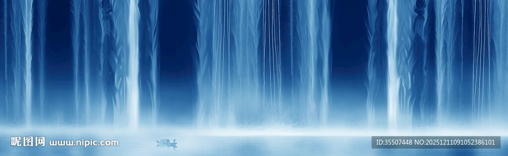 流水生财瀑布山水画