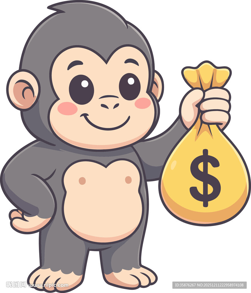 持钱袋的可爱小猩猩