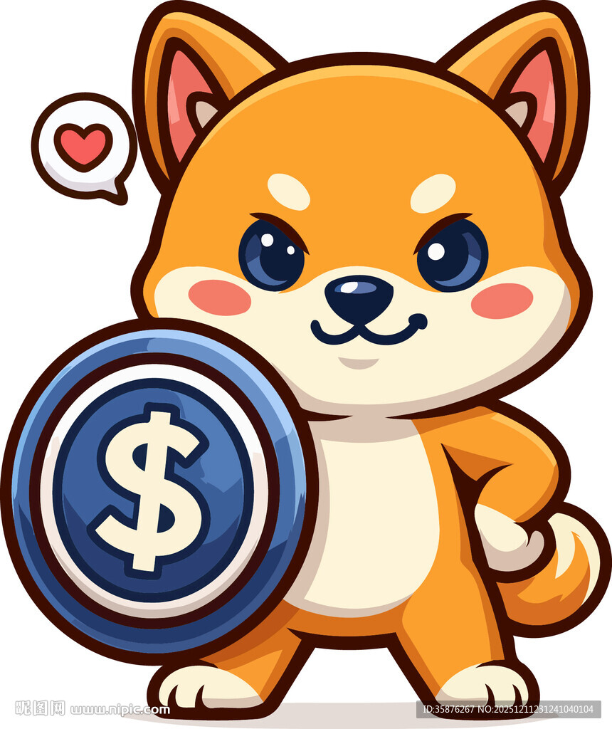 柴犬持美元盾牌萌趣形象
