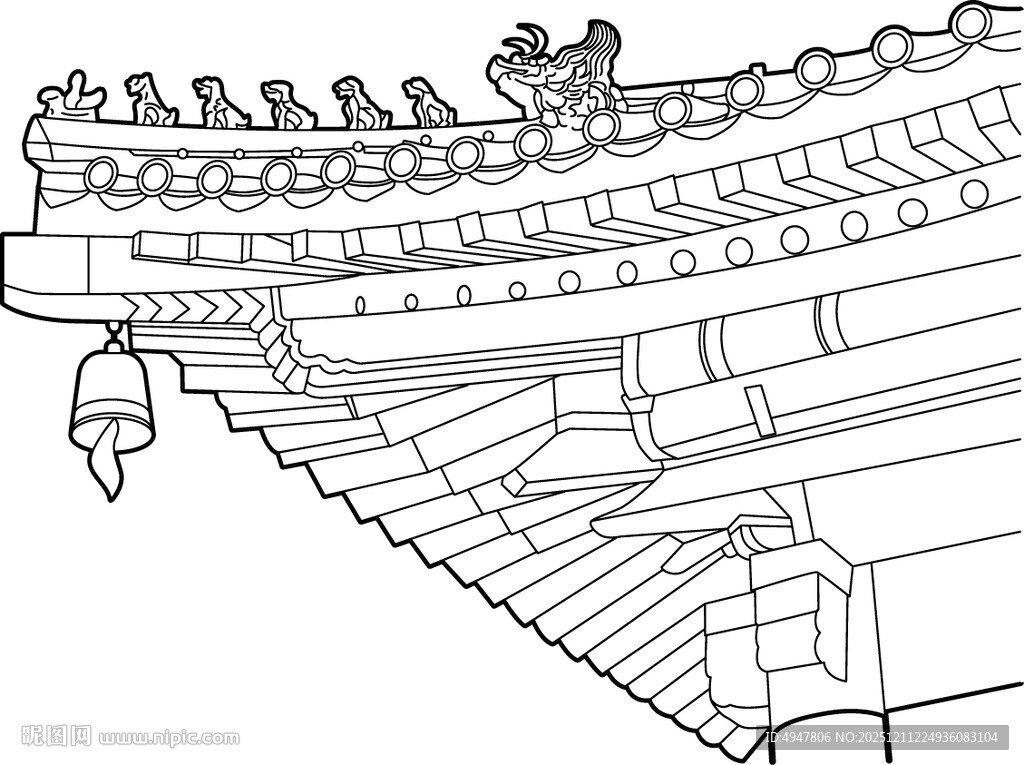 中式古建筑屋檐线条图 矢量图