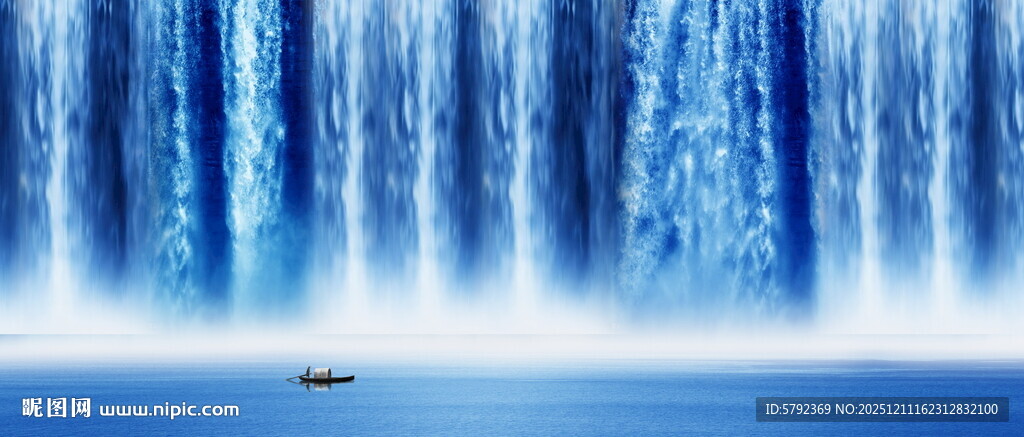 招财瀑布山水画