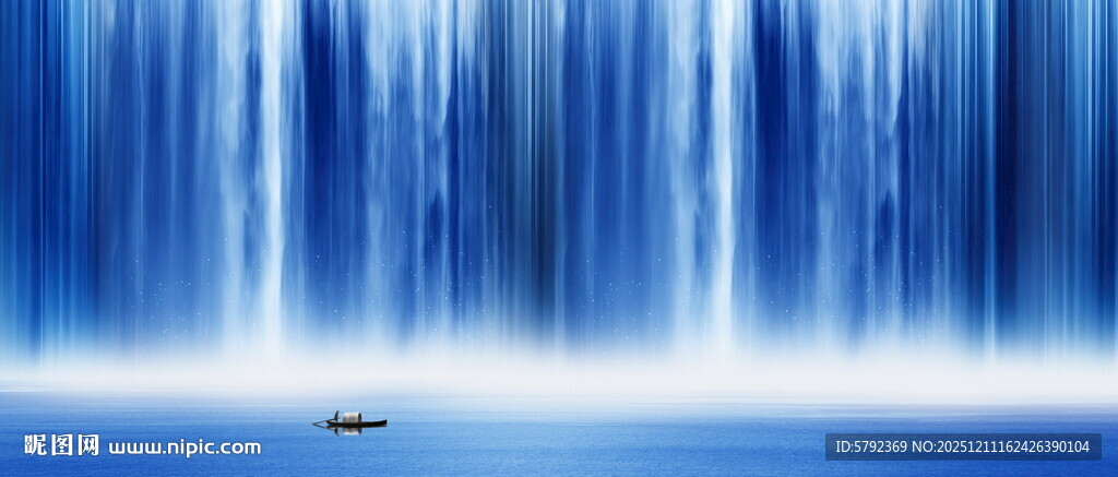 蓝色瀑布山水画