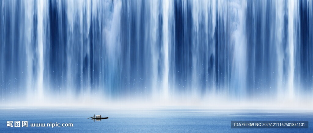 招财瀑布山水画壁画