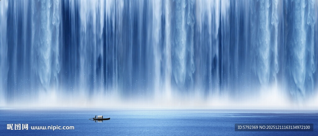 高山流水瀑布山水画