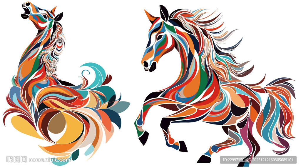 多彩抽象风格奔跑骏马图