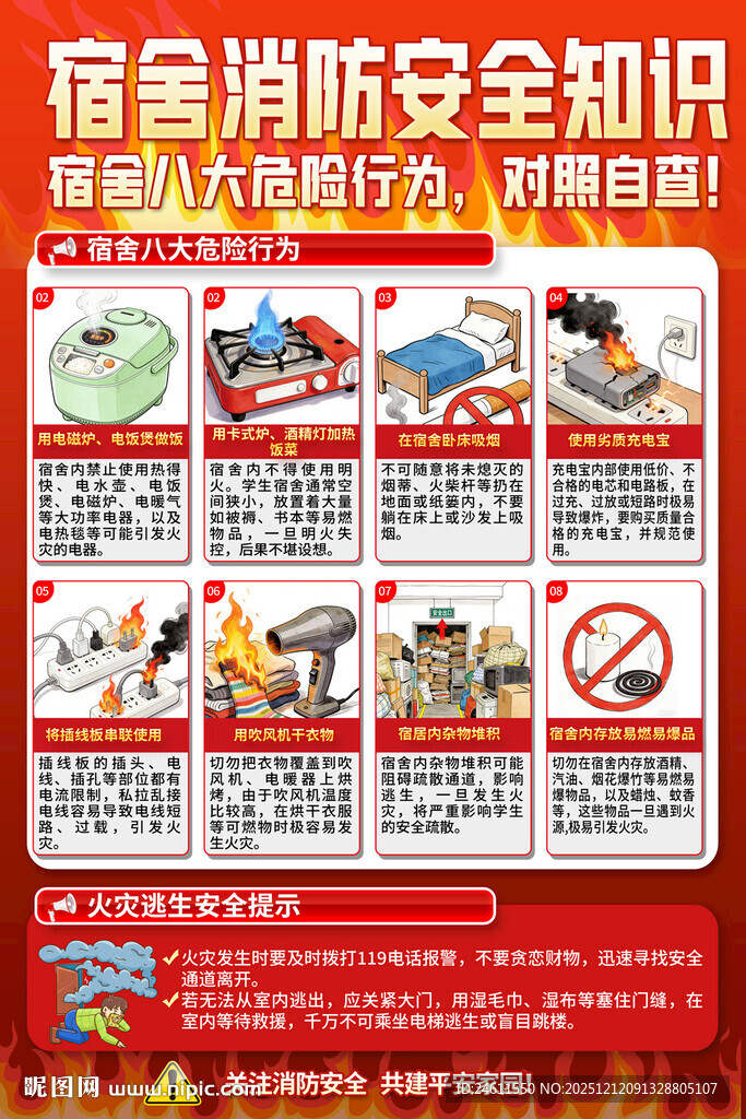 宿舍防火消防安全知识海报