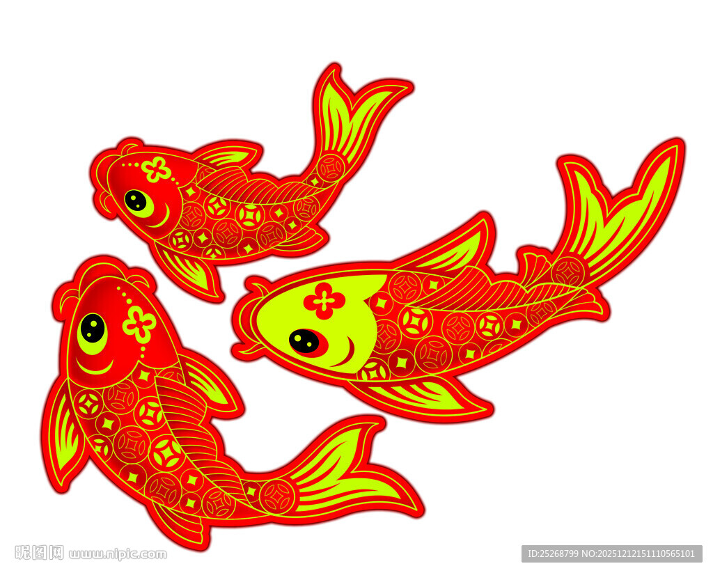 三条精美传统图案金鱼