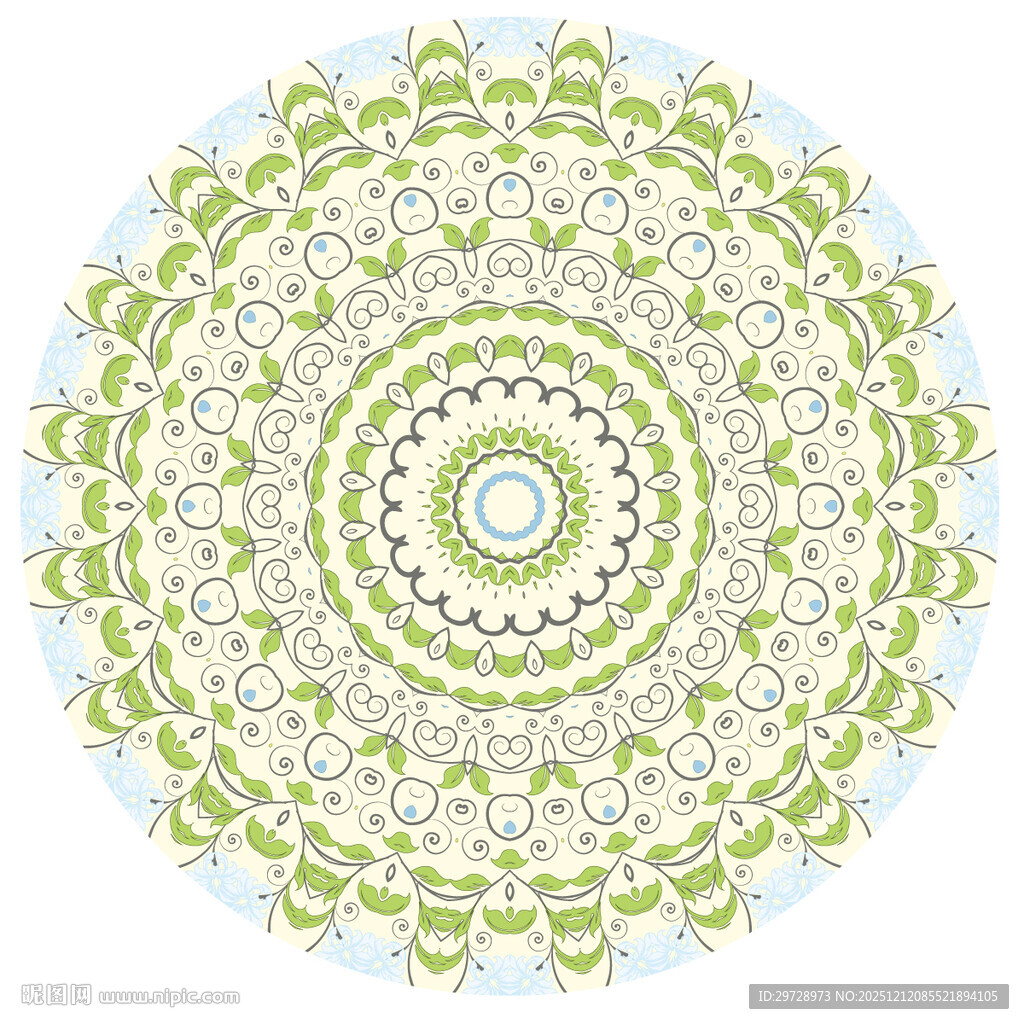 圆形蓝绿清新花纹图案