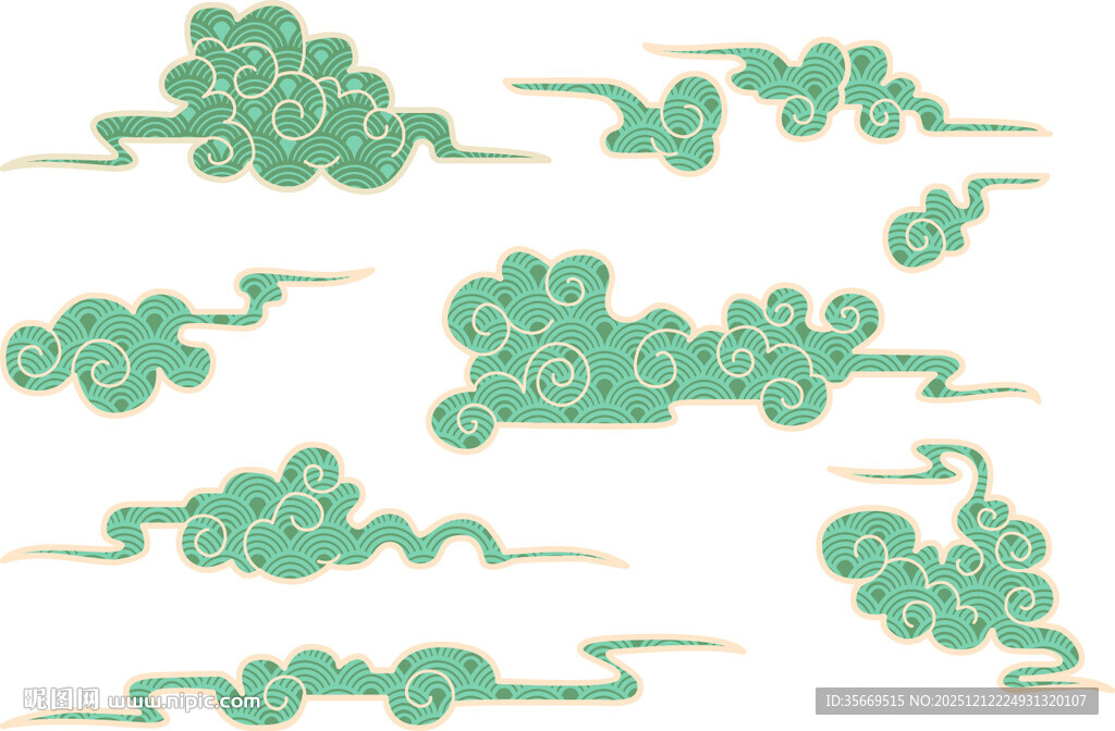 中式传统绿色祥云图案元素