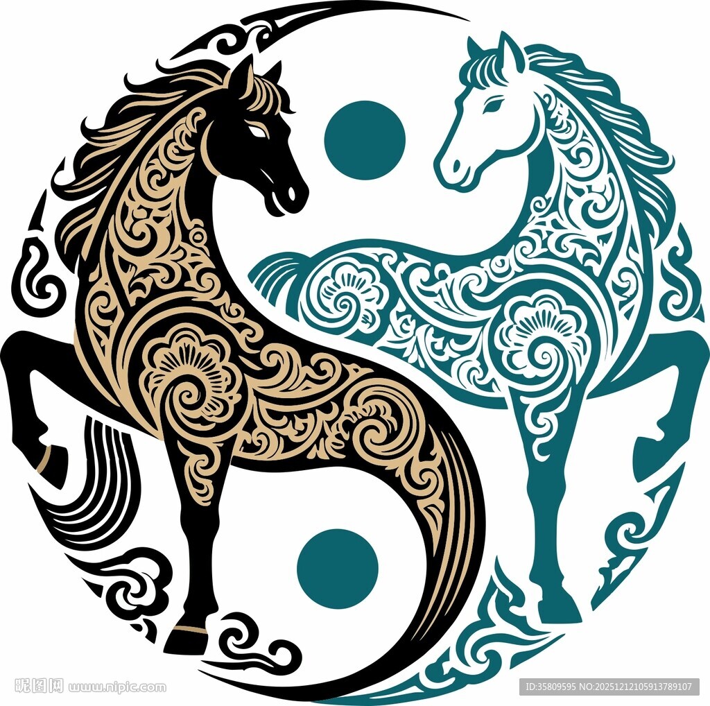 双马图腾吉祥装饰图案