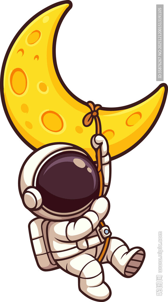 宇航员坐月亮上惬意荡秋千