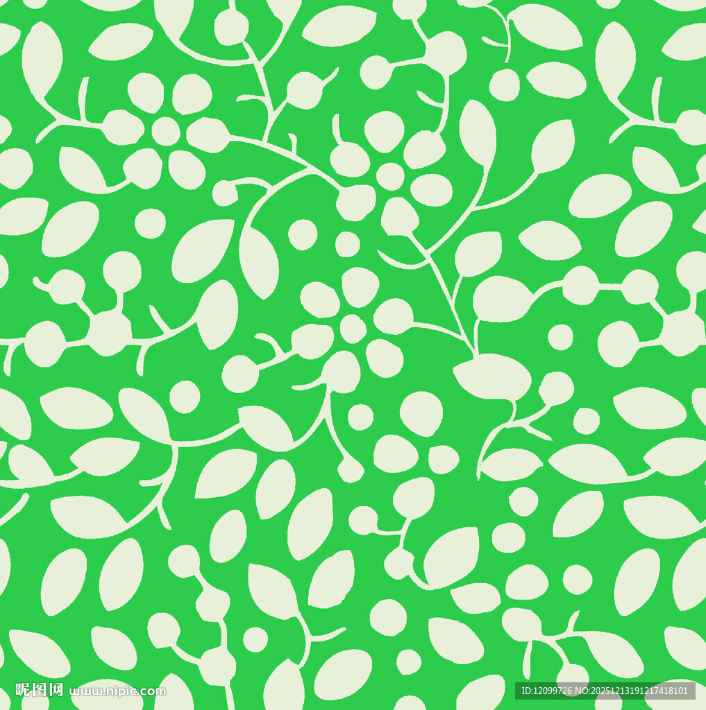 手绘叶子数码印花