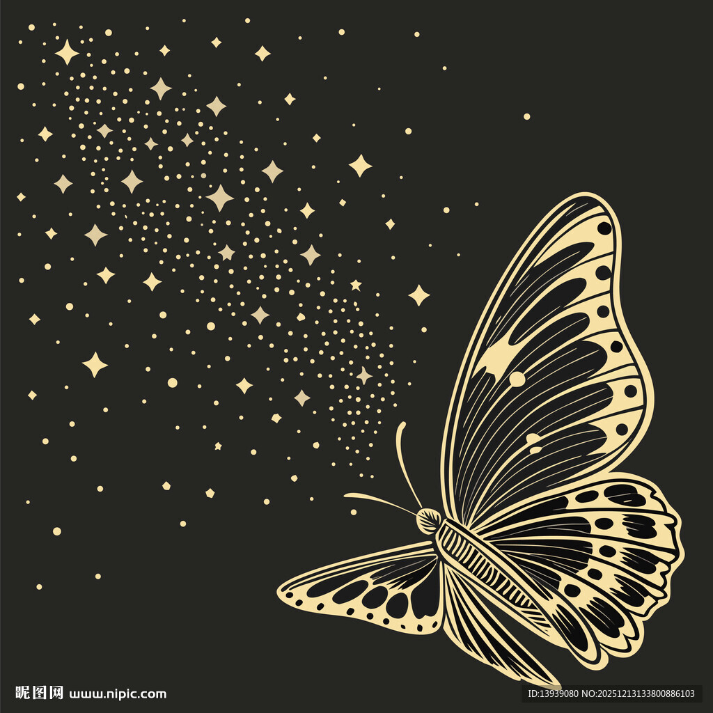 金色蝴蝶于星空下飞舞