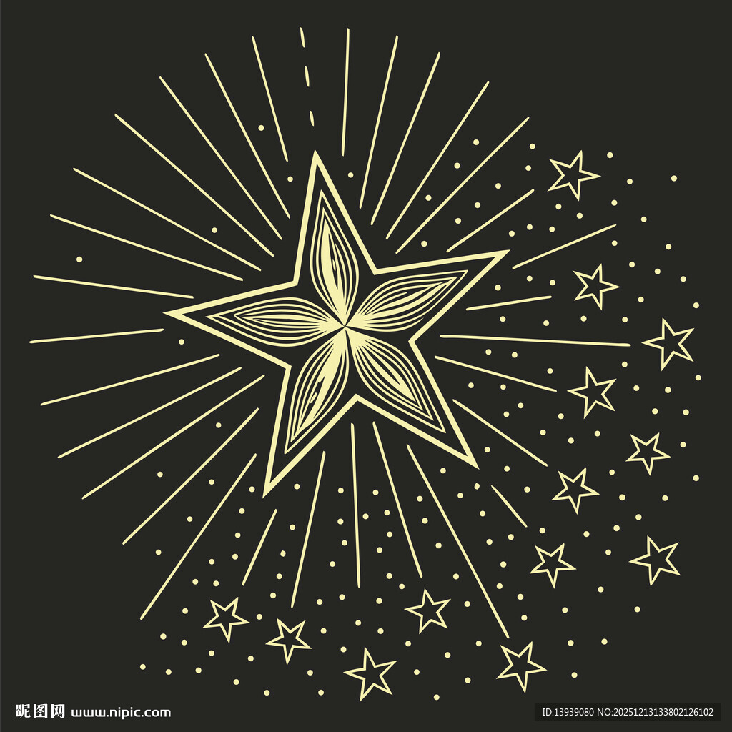金色星星光芒图案设计
