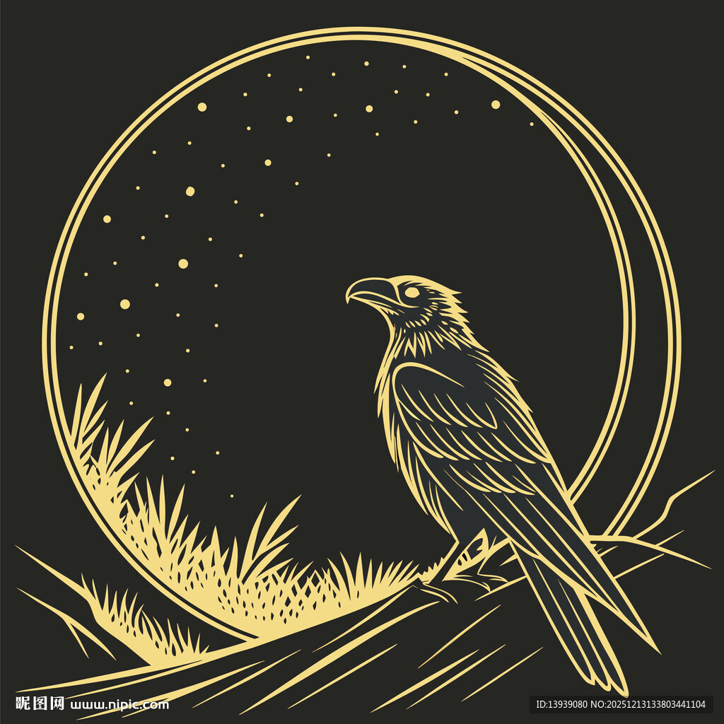 月夜金纹乌鸦图
