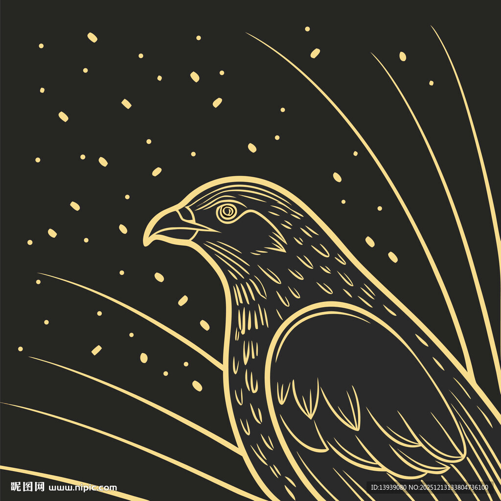 金色飞鸟于星芒背景中