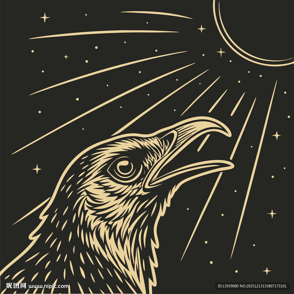 月夜下的鸣叫乌鸦