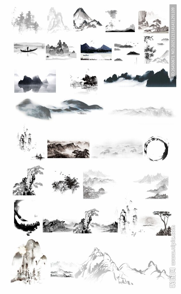 古风水墨画山水武侠插图