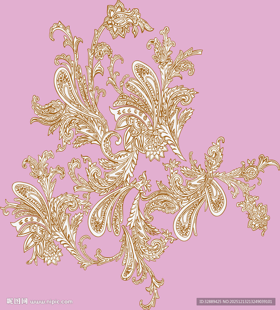 粉色背景金色华丽花纹图案