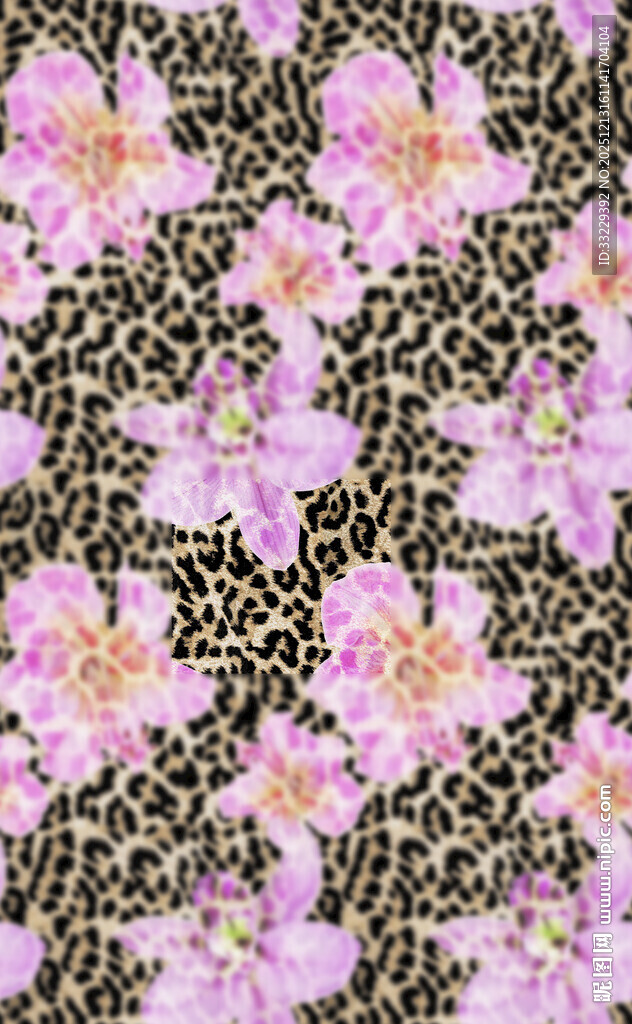 粉色花卉与豹纹图案背景