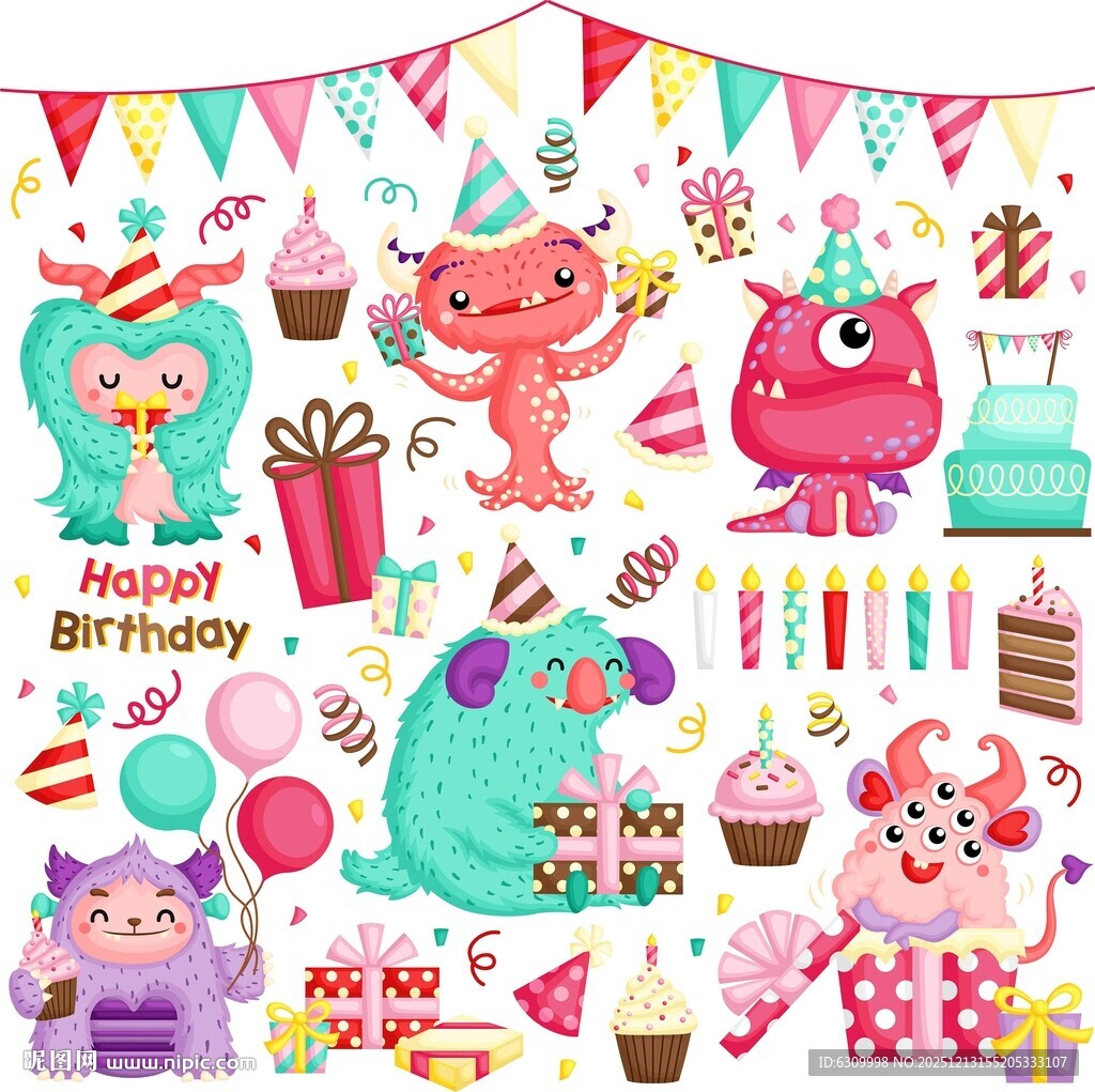 可爱怪物生日派对装饰图