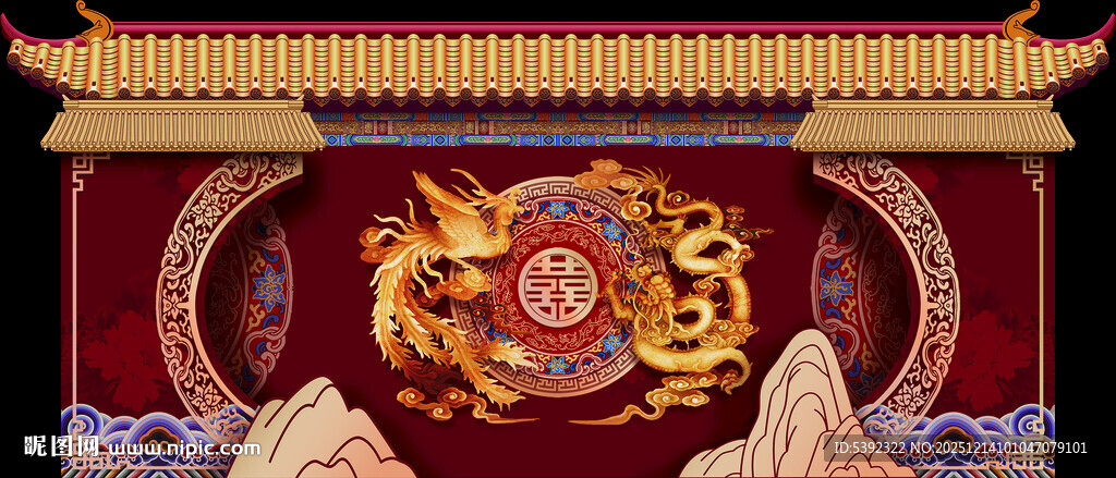 中式婚礼双龙戏珠华丽高档图案