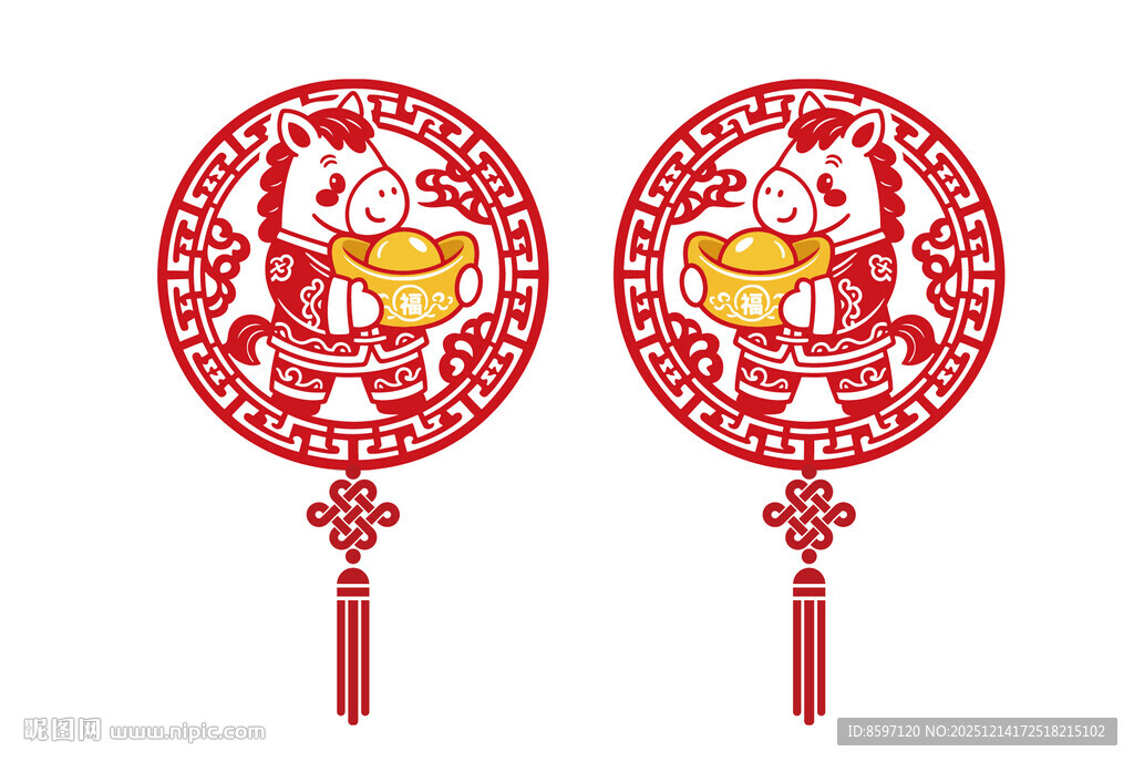 马年卡通马剪纸玻璃贴花