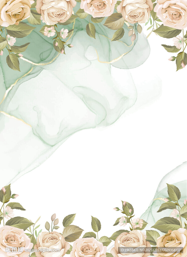 矢量 淡粉玫瑰环绕的梦幻边框 