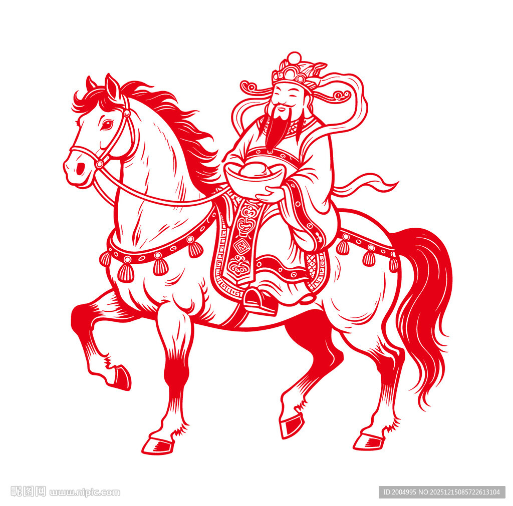 骑马的财神爷矢量图