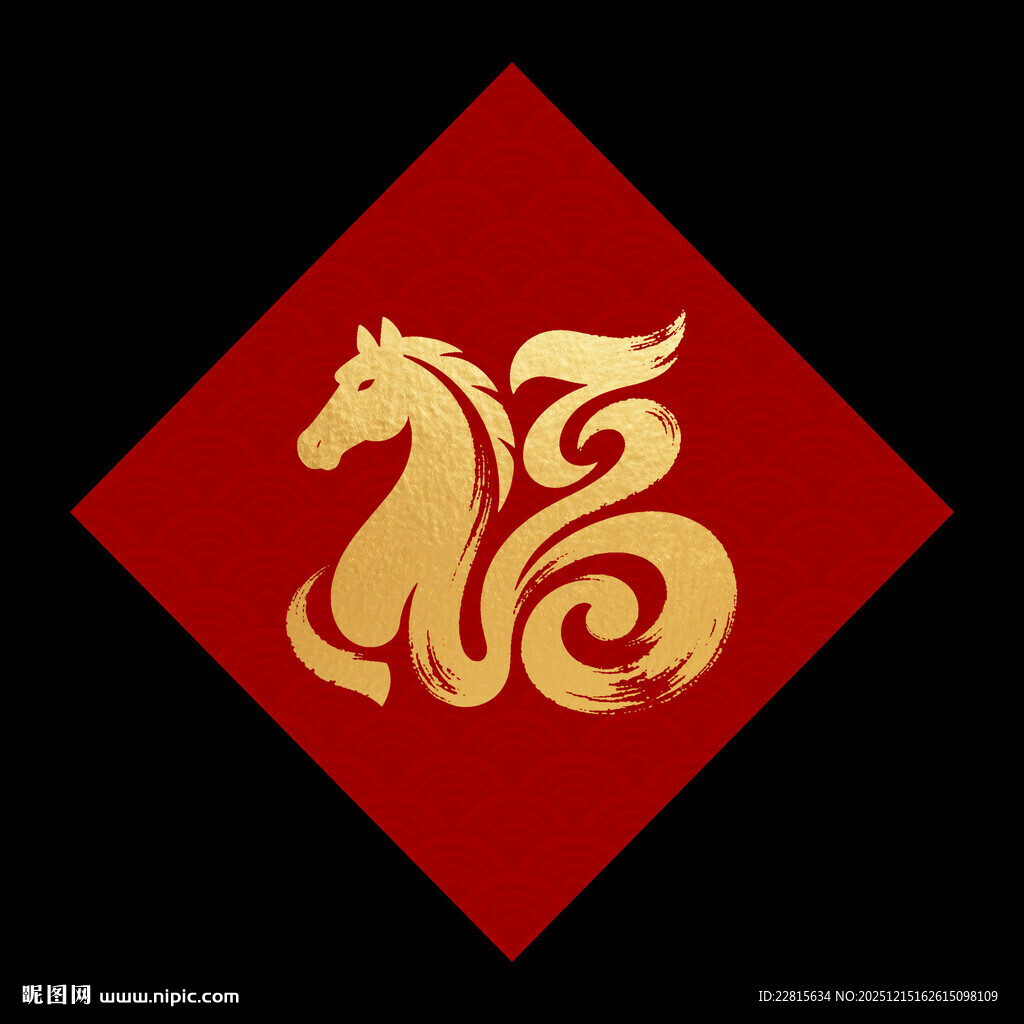 红色背景上的金色骏马图案